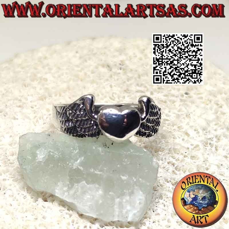Silver ring, heart with wings (symbol of elevation to the sky)