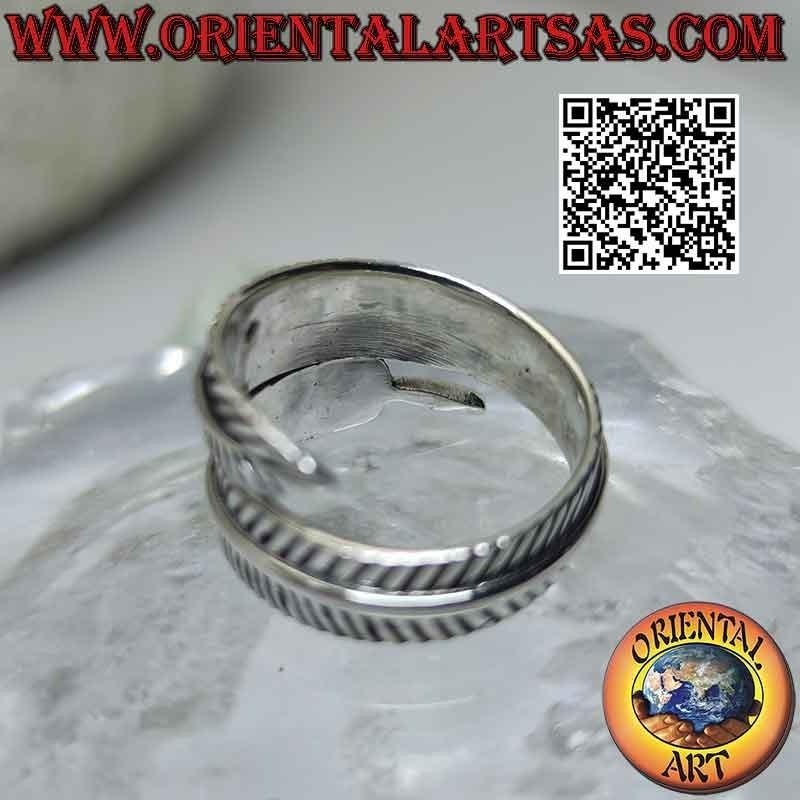 Bague argent longue plume épaisse réglable, symbole de purification