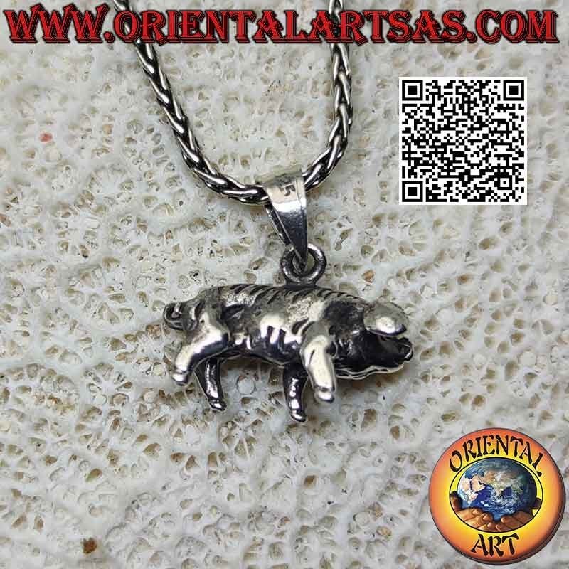 Colgante de plata en forma de cerdo (tridimensional)
