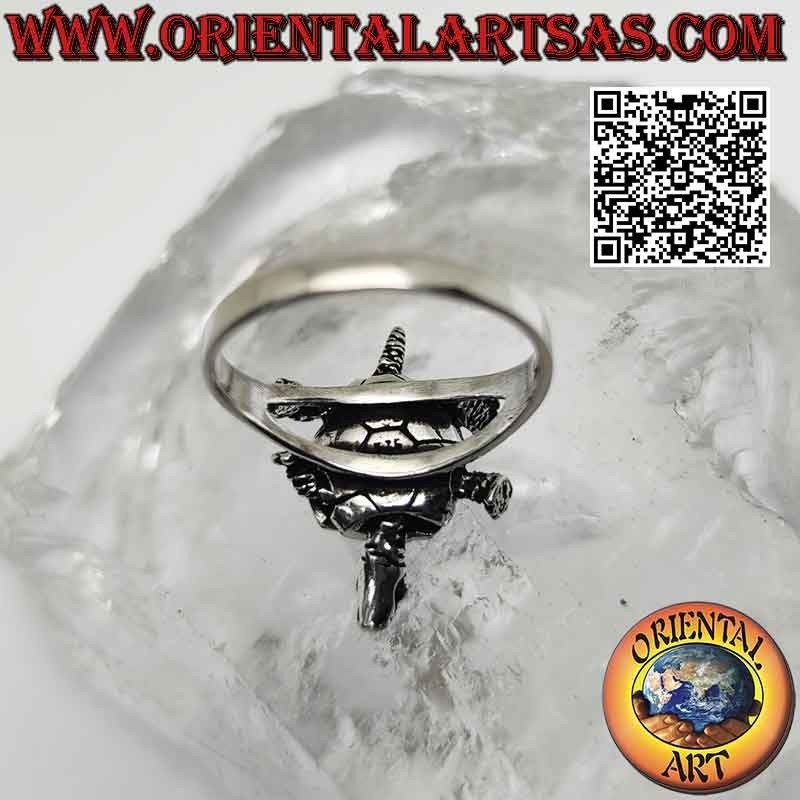 Bague en argent avec une tortue terrestre mobile (en mouvement) ou une tortue d'Hermann