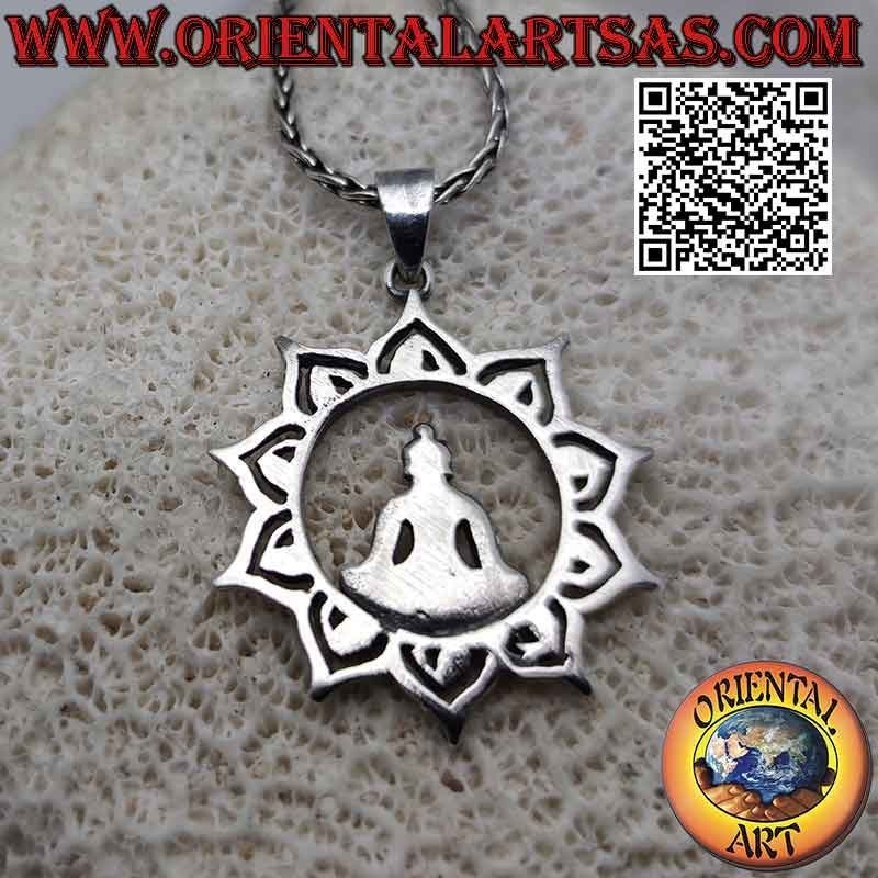 Smooth silver pendant, Buddha meditating in the lotus flower