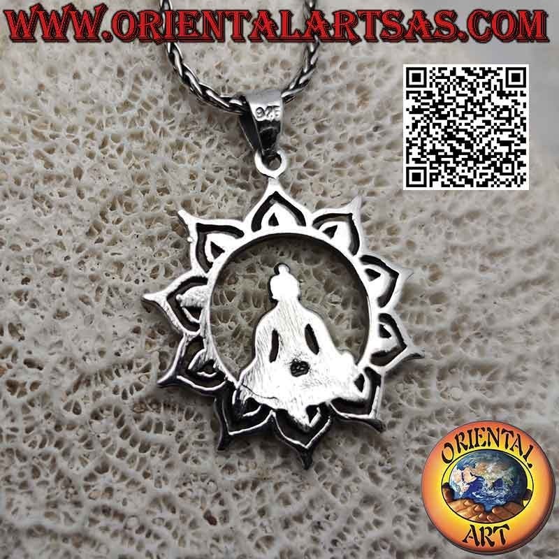 Smooth silver pendant, Buddha meditating in the lotus flower