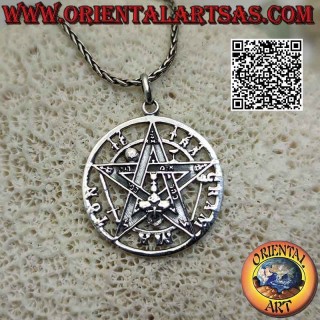 Pendentif en argent Tétragramme (Étoile Microcosmique ou Talisman avec Pentagramme) grand