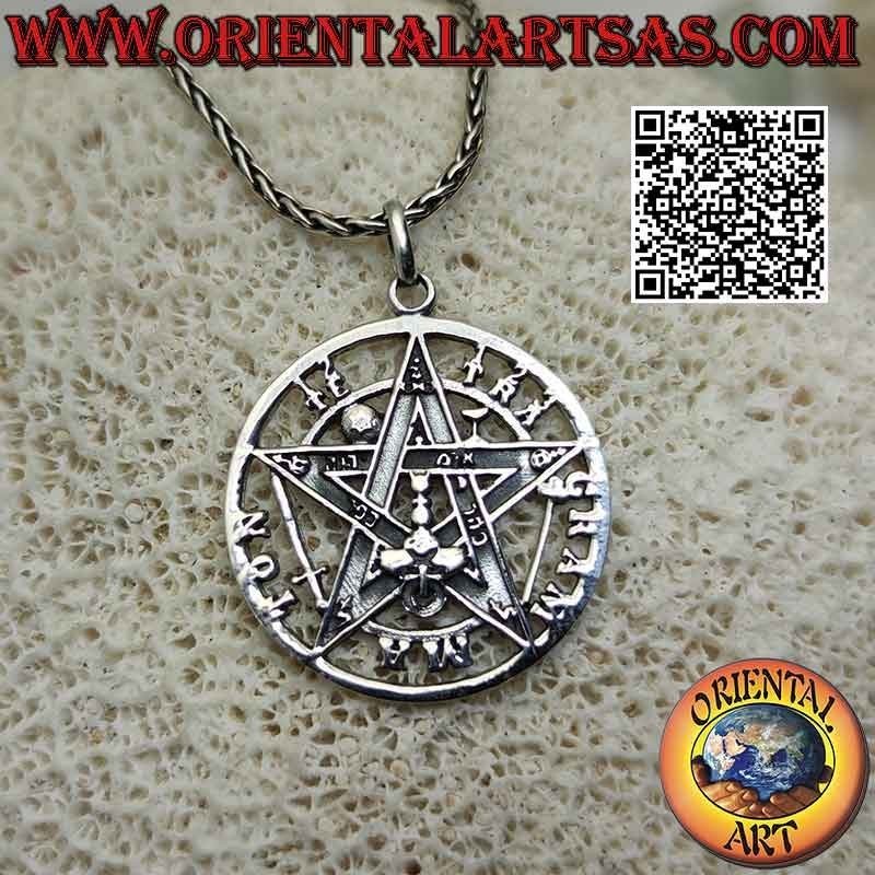 Pendentif en argent Tétragramme (Étoile Microcosmique ou Talisman avec Pentagramme) grand