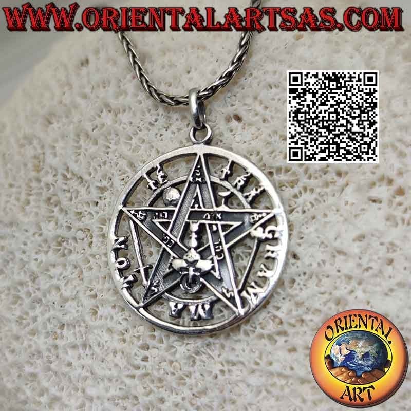Ciondolo in argento Tetragrammaton (Stella Microcosmica o Talismano con Pentagramma) grande