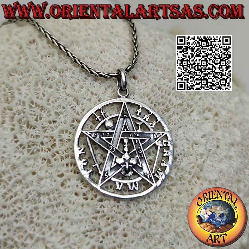 Pendentif en argent Tétragramme (Étoile Microcosmique ou Talisman avec Pentagramme) grand