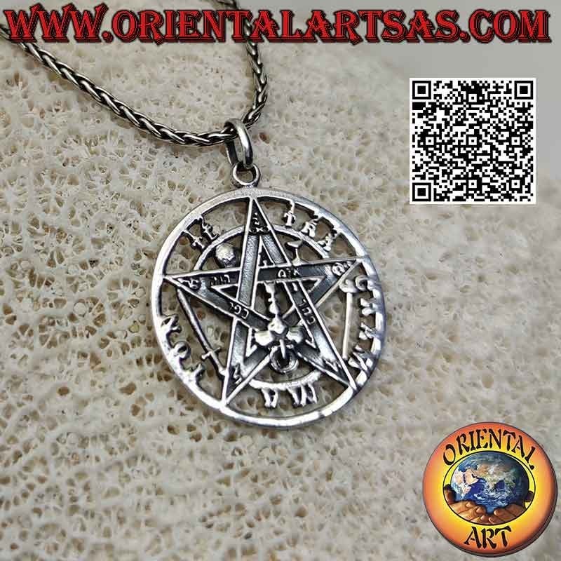Ciondolo in argento Tetragrammaton (Stella Microcosmica o Talismano con Pentagramma) grande