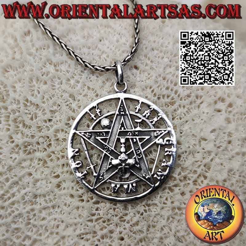 Pendentif en argent Tétragramme (Étoile Microcosmique ou Talisman avec Pentagramme) grand