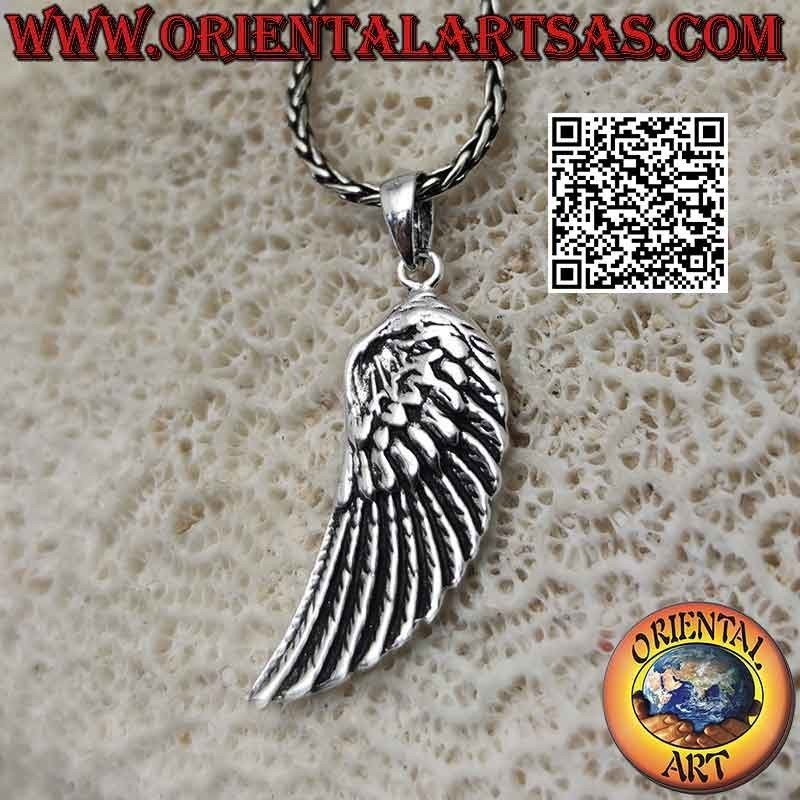 Pendentif en argent, aile d'ange avec plumes en relief