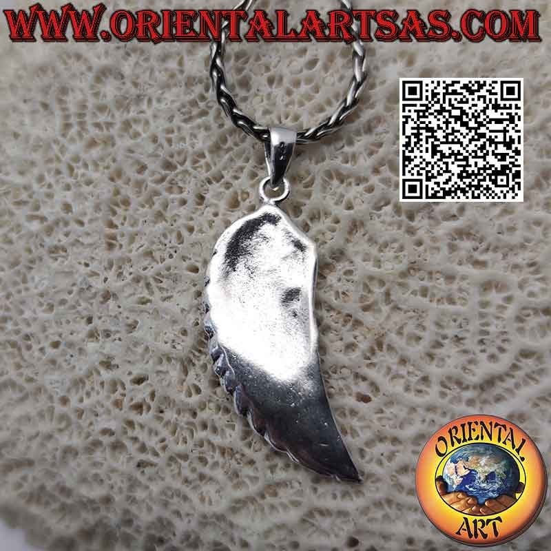 Silver pendant, angel wing with embossed feathers