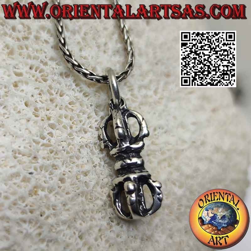 Ciondolo in argento a forma di vajra o dorje tibetano (spesso)