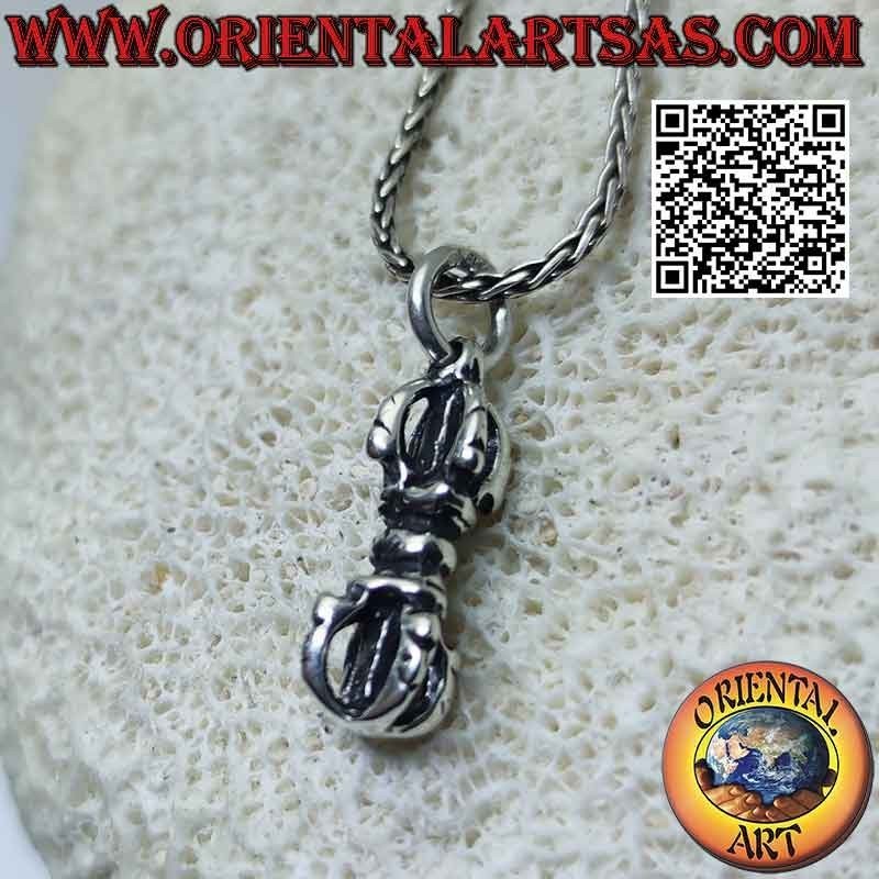 Ciondolo in argento a forma di vajra o dorje tibetano (spesso)