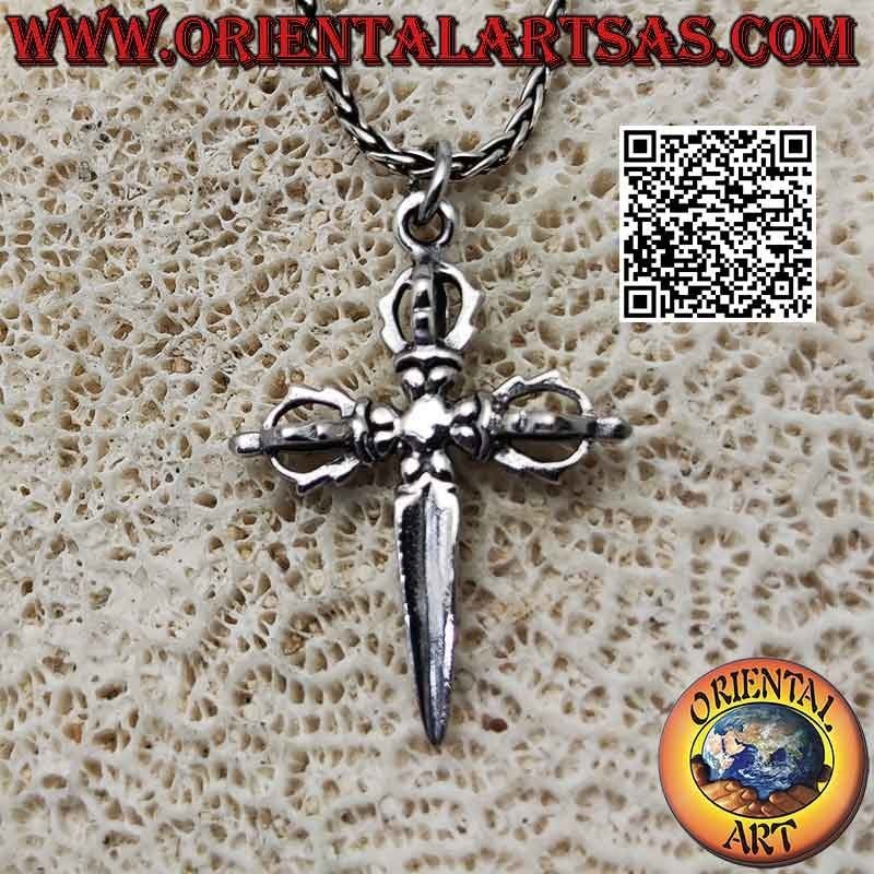 Silver pendant, Tibetan phurba with triple three-dimensional dorje