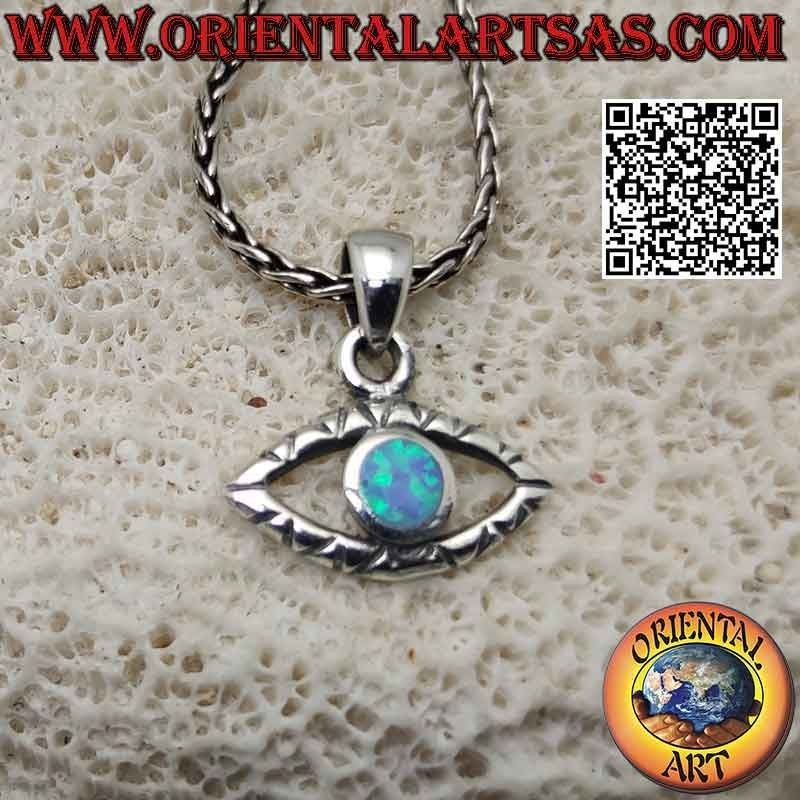Silberner Anhänger, das böse Auge (türkisches Auge) mit Harlekin-Opal-Pupille