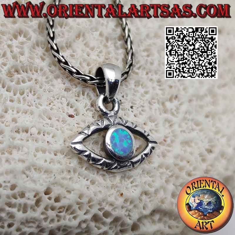 Silberner Anhänger, das böse Auge (türkisches Auge) mit Harlekin-Opal-Pupille