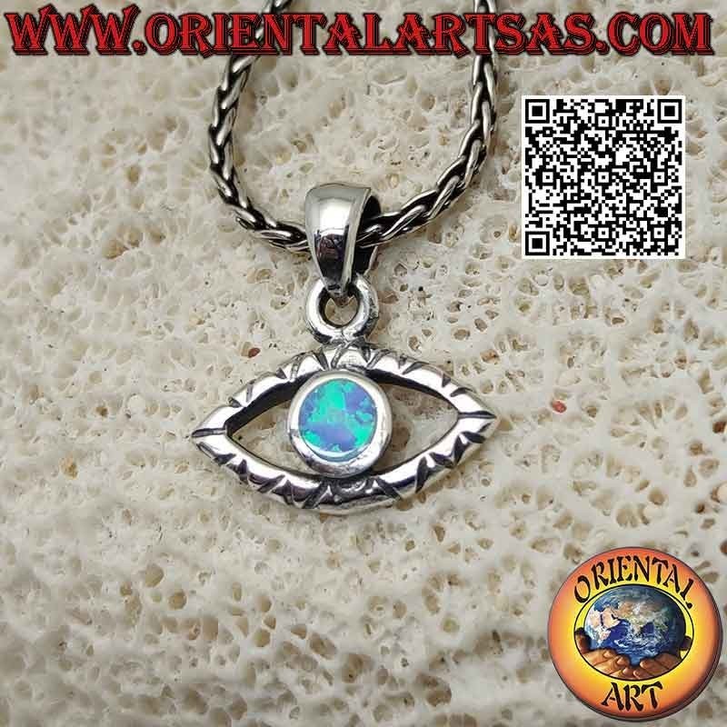 Pendentif en argent, le mauvais œil (œil turc) avec pupille en opale arlequin