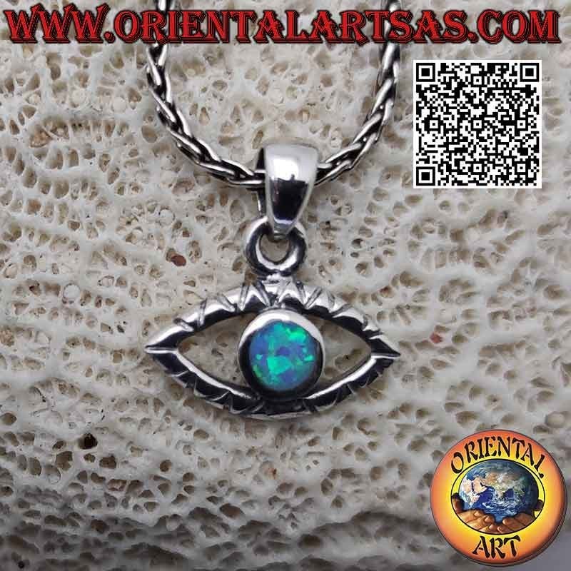 Silberner Anhänger, das böse Auge (türkisches Auge) mit Harlekin-Opal-Pupille
