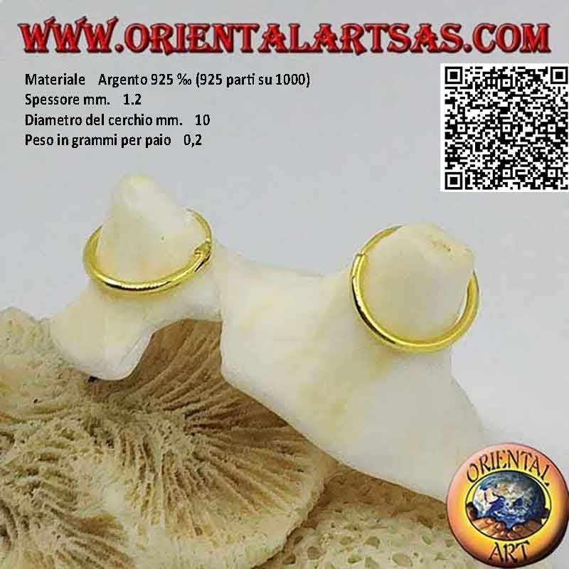 Boucles d'oreilles créoles lisses en argent plaqué or de 1,2 mm d'épaisseur