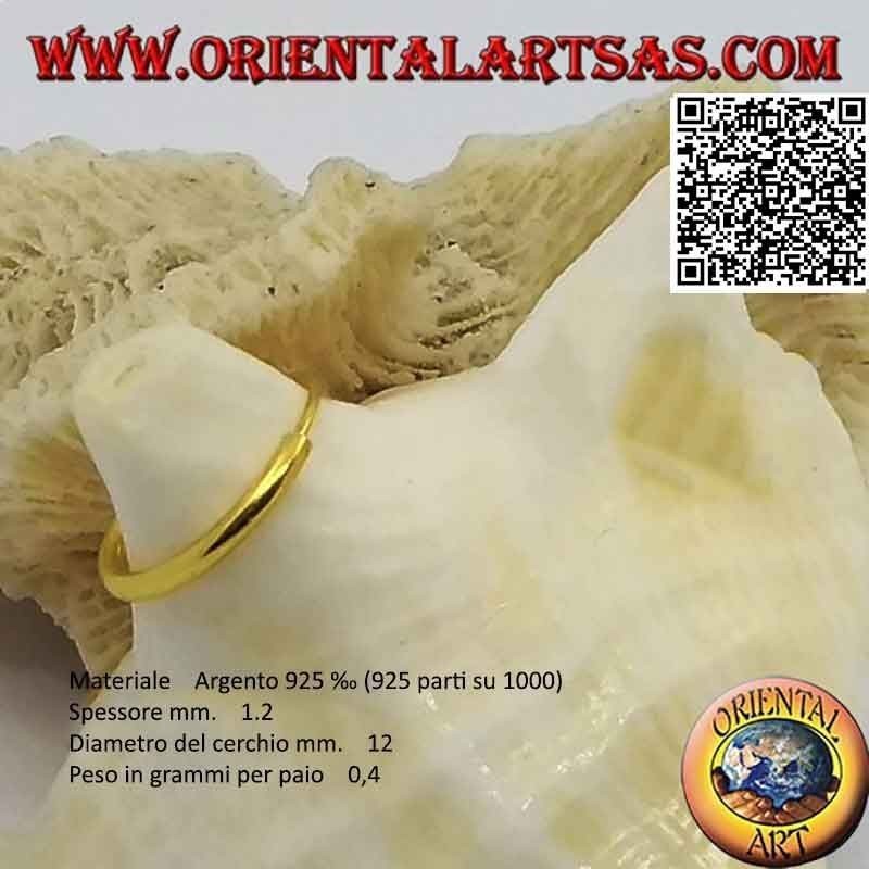 Orecchini in argento a cerchio lisci placcati in oro da 1,2 mm di spessore