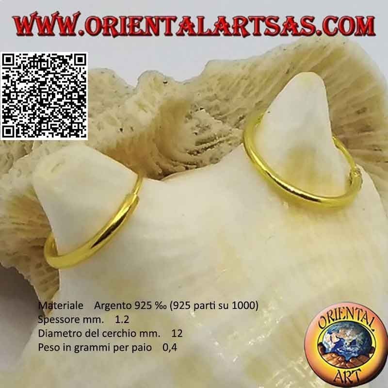 Boucles d'oreilles créoles lisses en argent plaqué or de 1,2 mm d'épaisseur