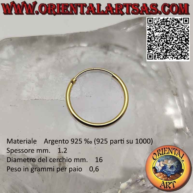 Boucles d'oreilles créoles lisses en argent plaqué or de 1,2 mm d'épaisseur