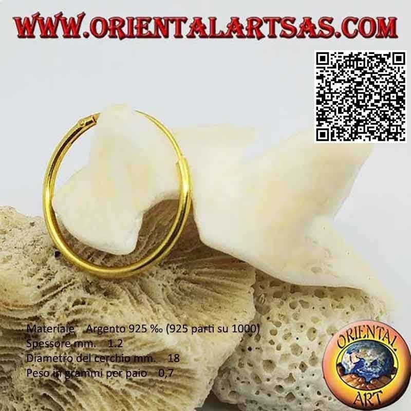 Pendientes de plata de aro liso chapados en oro de 1,2 mm de grosor