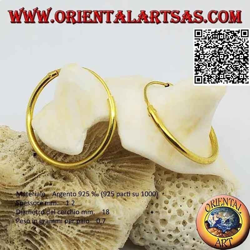 Pendientes de plata de aro liso chapados en oro de 1,2 mm de grosor