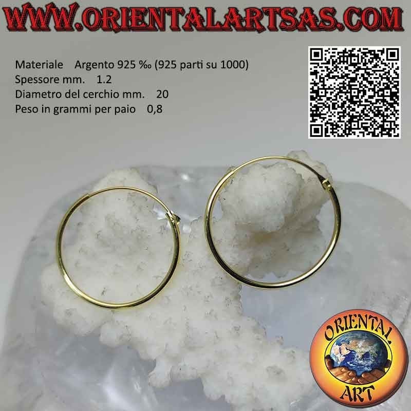 1.2mm Thick Gold Plated Smooth Hoop Silver Earrings