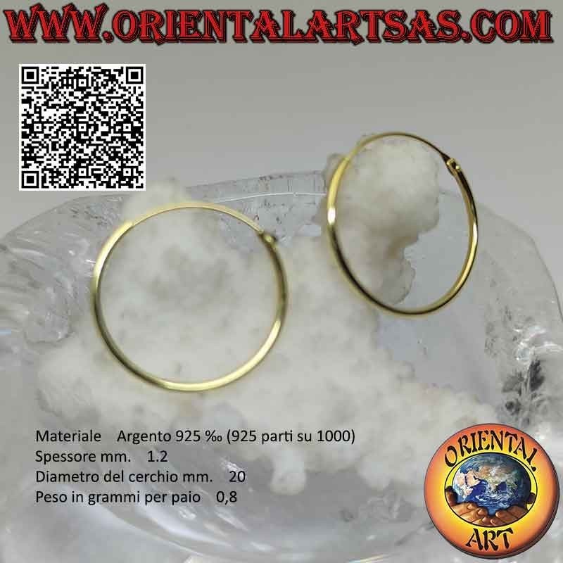 Pendientes de plata de aro liso chapados en oro de 1,2 mm de grosor