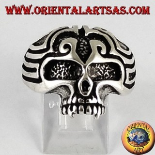Silver ring skull Maori