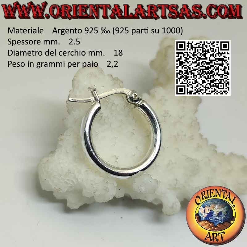 Silberne Ohrringe, einfache glatte 2,5 mm dicke Kreise (Hebel)