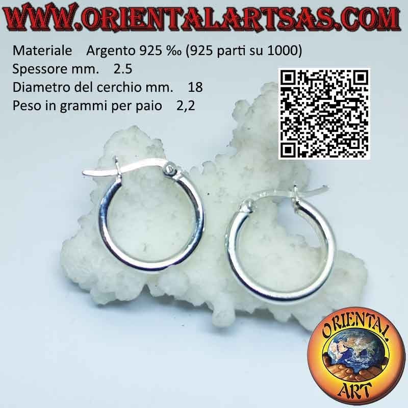 Boucles d'oreilles en argent, simples cercles lisses de 2,5 mm d'épaisseur (levier)