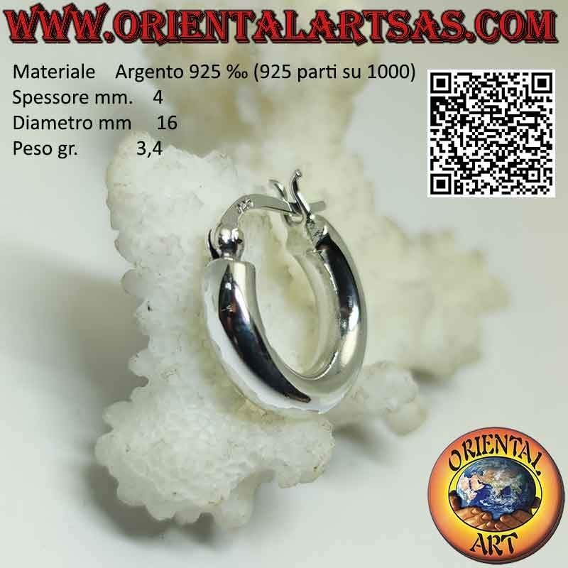 Silver earrings, plain smooth 4mm thick circles (lever)