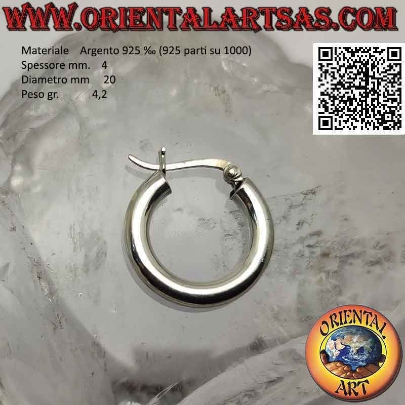 Silver earrings, plain smooth 4mm thick circles (lever)