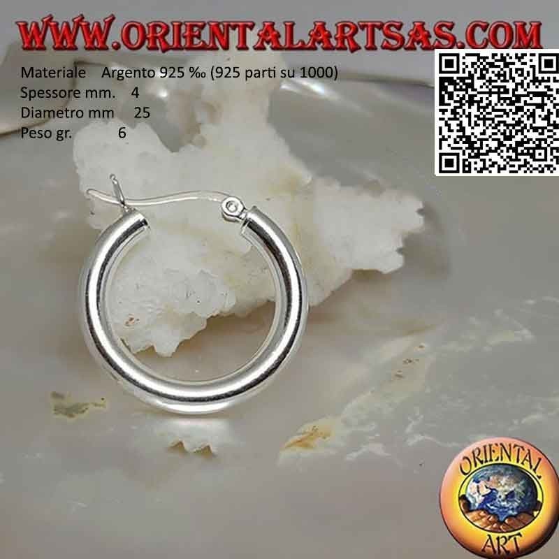 Boucles d'oreilles en argent, cercles lisses unis de 4 mm d'épaisseur (levier)