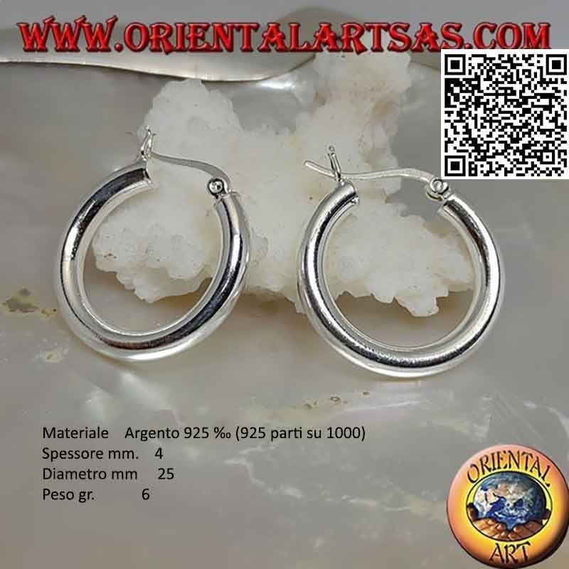 Orecchini in argento, cerchi lisci semplici da 4 mm di spessore (leva)