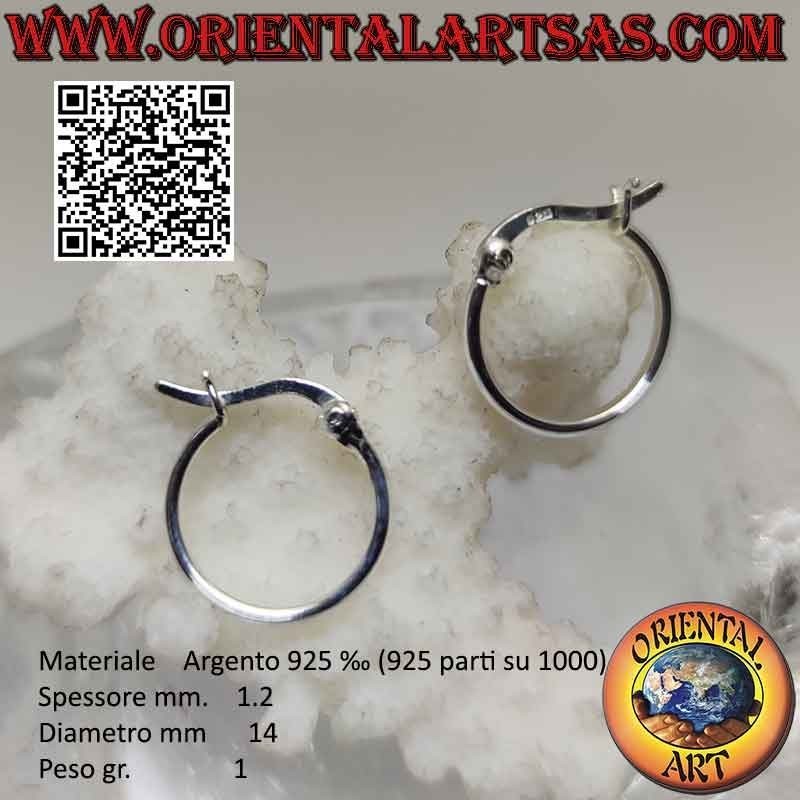 Silver earrings, 1.2mm thick simple smooth circles (lever)