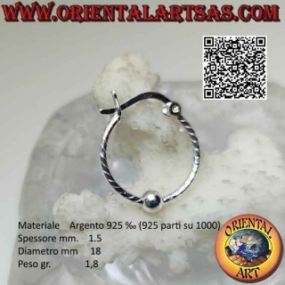 925 ‰ silver earring, circle worked with bands with central 4 mm ball (lever)