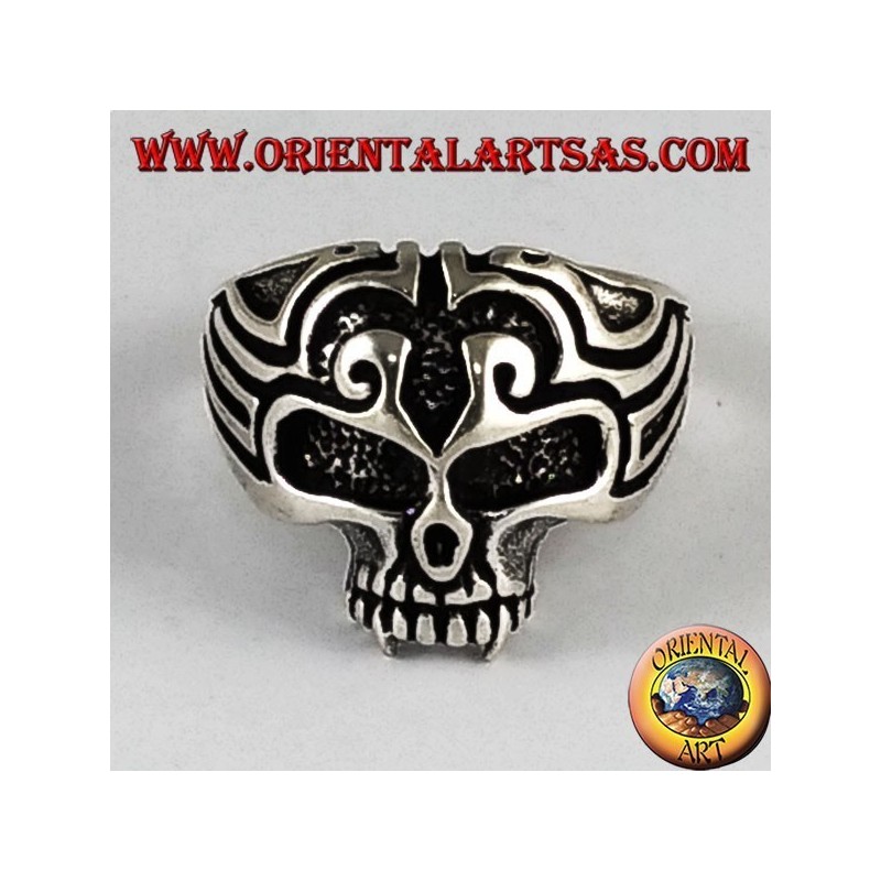 Silver ring skull Maori