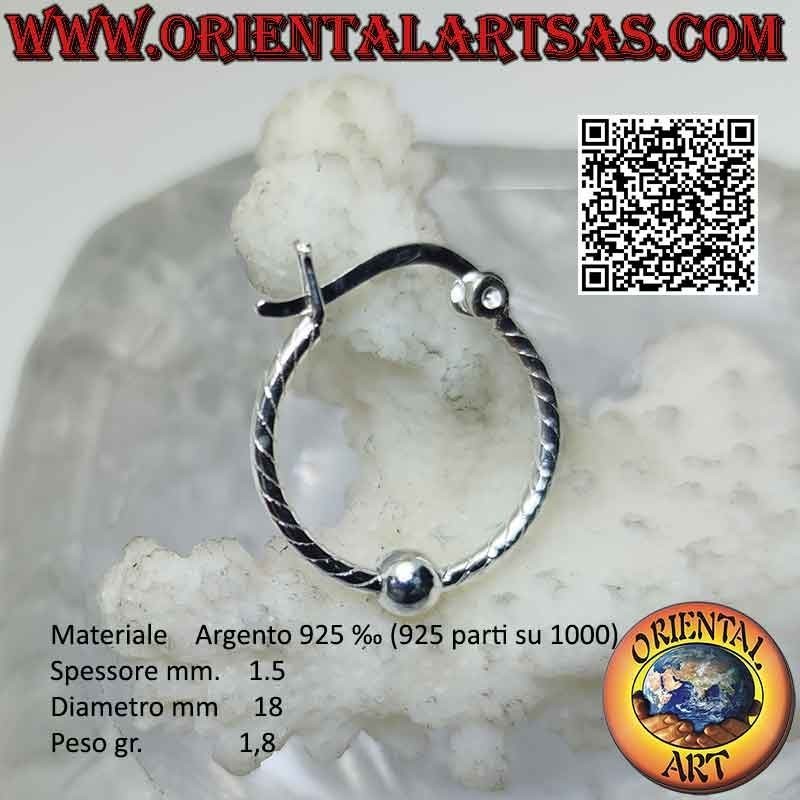 925 ‰ silver earring, circle worked with bands with central 4 mm ball (lever)