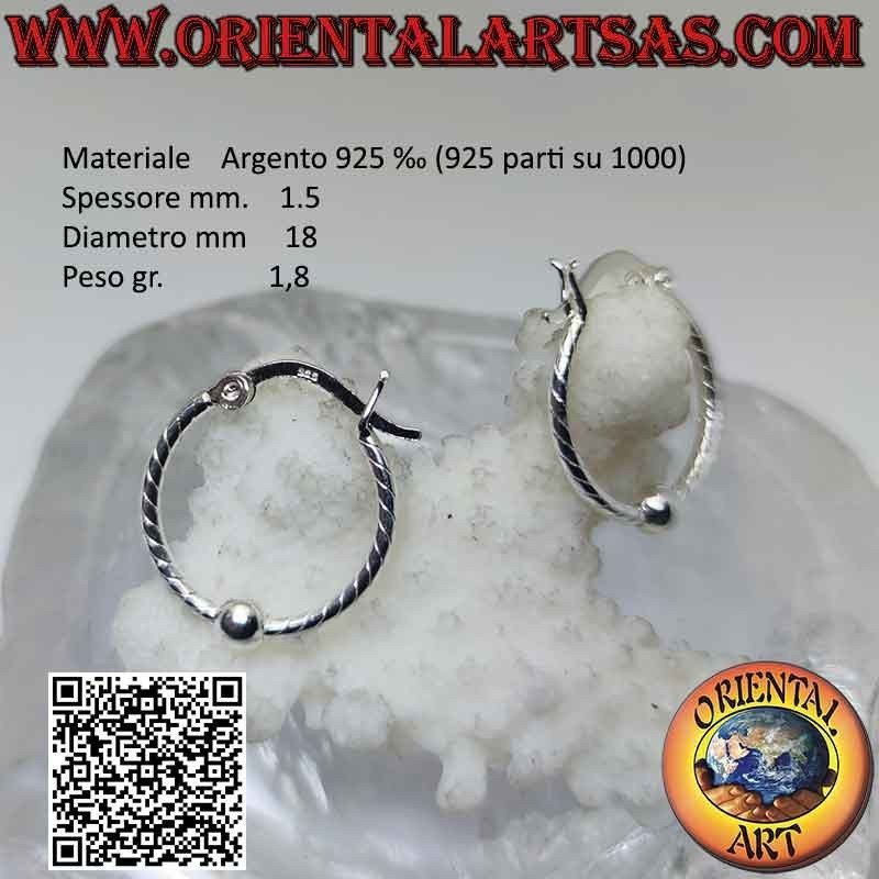 925 ‰ Silberohrring, Kreis gearbeitet mit Bändern mit zentraler 4 mm Kugel (Hebel)