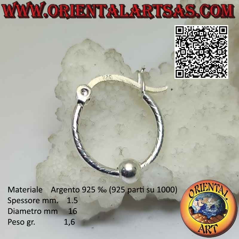 Pendiente de plata 925 ‰, círculo trabajado con bandas con bola central de 4 mm (palanca)