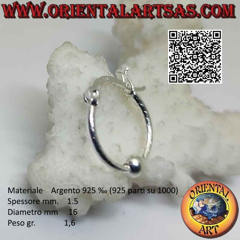 Boucle d'oreille en argent 925‰, cercle travaillé avec des bandes avec boule centrale de 4 mm (levier)