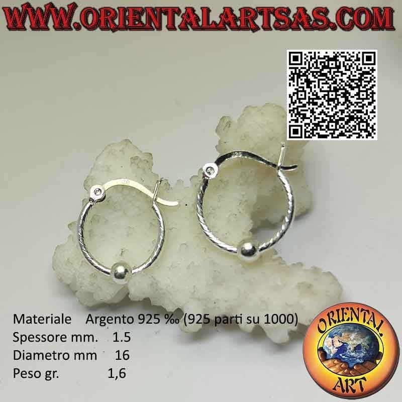 925 ‰ Silberohrring, Kreis gearbeitet mit Bändern mit zentraler 4 mm Kugel (Hebel)