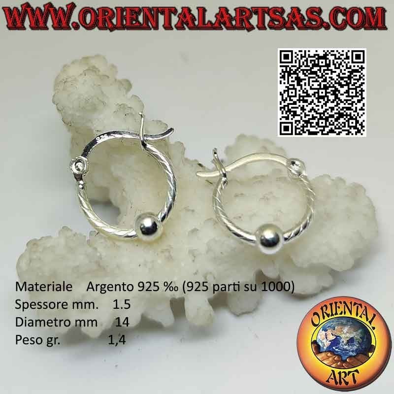 Pendiente de plata 925 ‰, círculo trabajado con bandas con bola central de 4 mm (palanca)