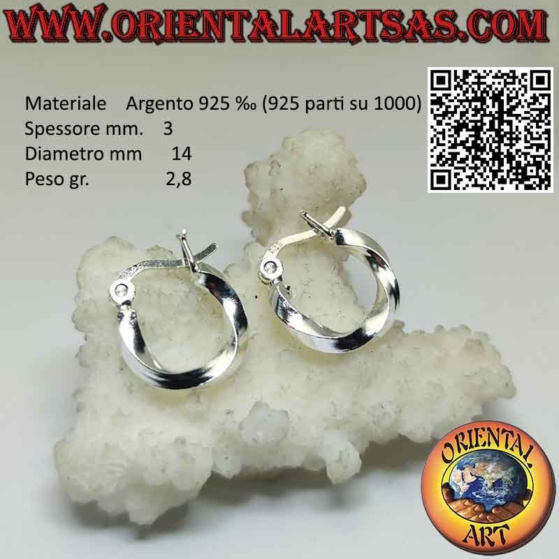 Silver earrings, smooth twisted 3mm thick circles (lever)