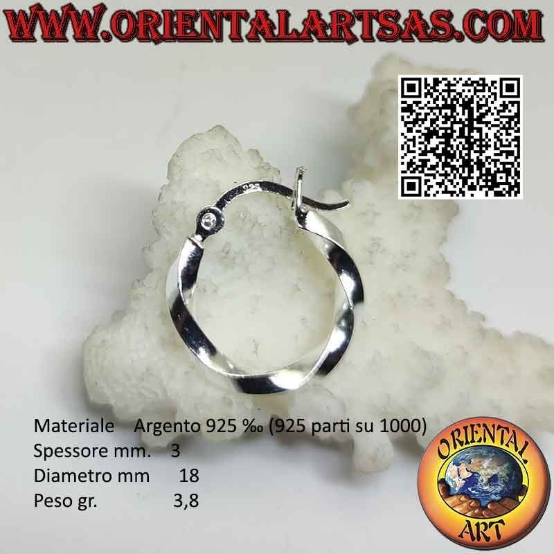 Boucles d'oreilles en argent, cercles lisses torsadés de 3 mm d'épaisseur (levier)