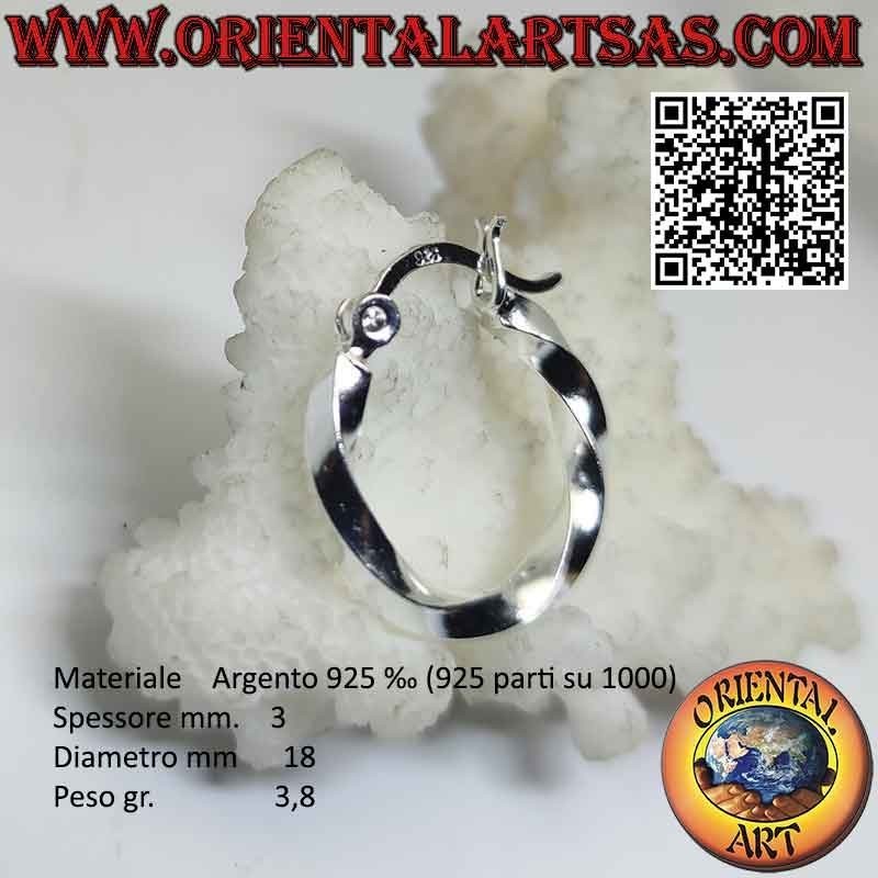 Boucles d'oreilles en argent, cercles lisses torsadés de 3 mm d'épaisseur (levier)