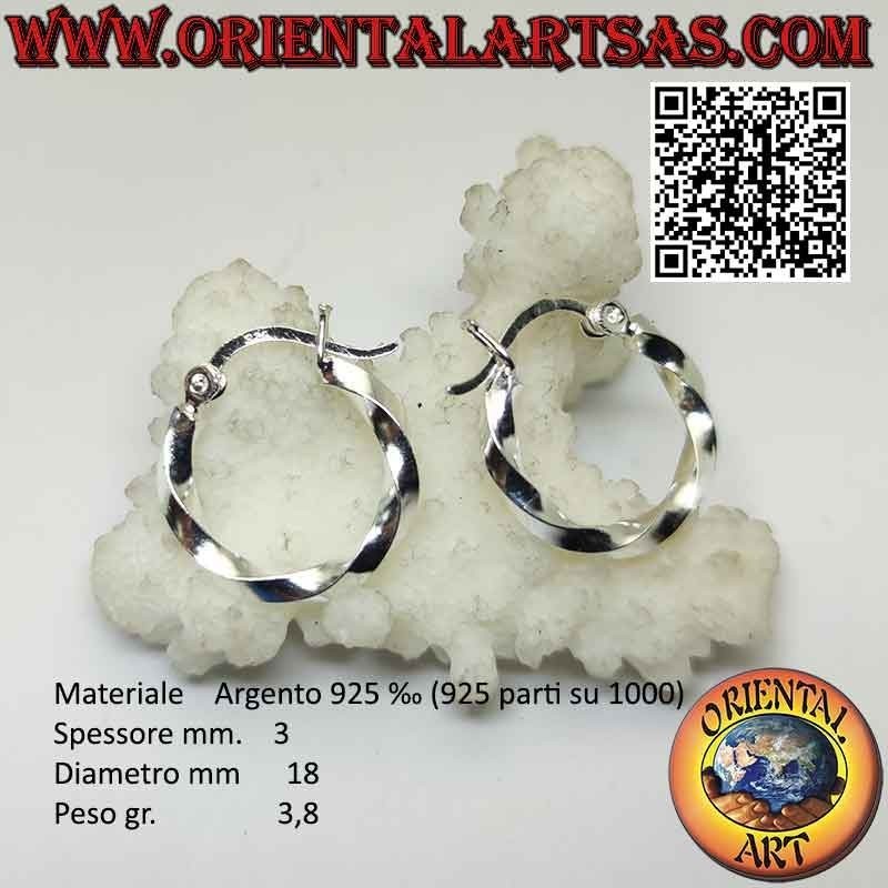 Boucles d'oreilles en argent, cercles lisses torsadés de 3 mm d'épaisseur (levier)