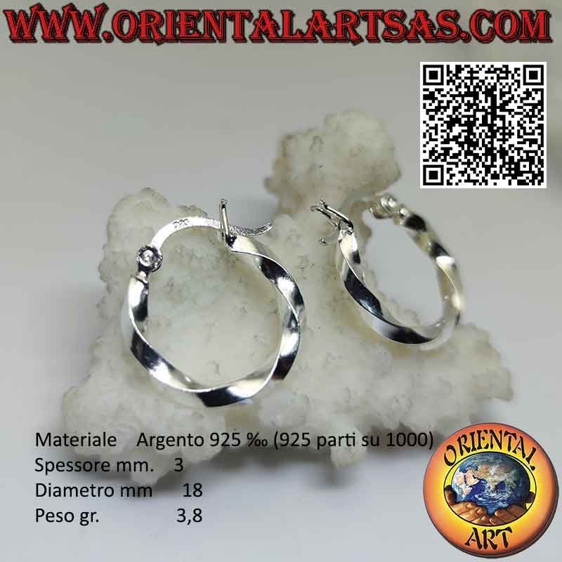 Silver earrings, smooth twisted 3mm thick circles (lever)
